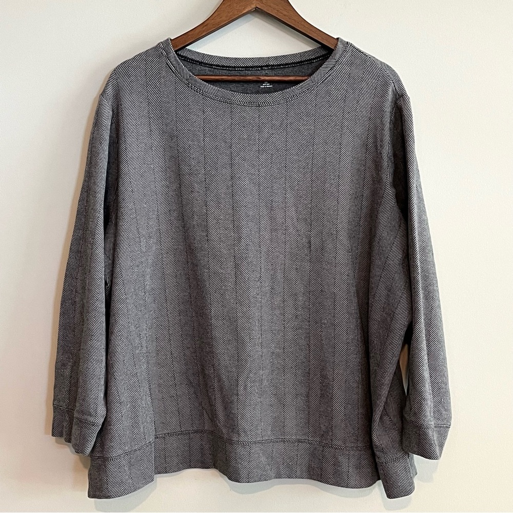 Lands' End Sweater Women's Plus Size 2X Gray Pullover Knit Herringbone Striped